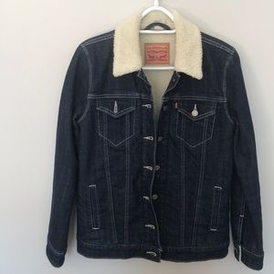 Levi dark navy denim jacket faux teddy fur lined